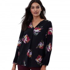 Joules Ladies ROSAMUND V Neck Woven Top in Black Peony UK 10