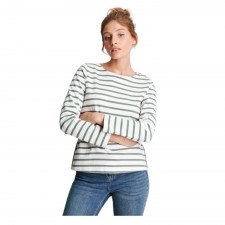 Joules Ladies Aubree Button Shoulder Jersey Top in Cream Green Stripe