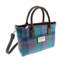Harris Tweed 'Brora' Small Tote Bag In Green & Purple Check