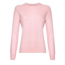 Lona Scott Ladies Cable Crew Neck Cashmere Jumper in Soft Pink UK S
