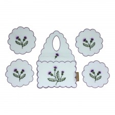 Highland Glen Thistle Design Bottle Bib and Coaster Set