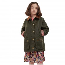 Barbour Girls Acorn Waxed Jacket in Olive/Retro Floral
