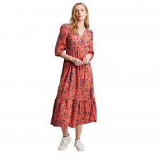Joules Sienna V Neck Tiered Dress in Red Leopard