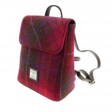 Harris Tweed 'Tummel' Mini Backpack Bag in Deep Pink Check