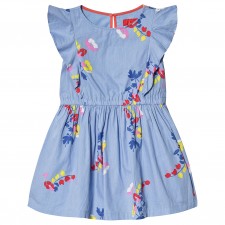 Joules Girls TASHA Woven Dress in Blue Botanical Bunch