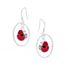 Shrieking Violet Poppy Silver Oval Earrings