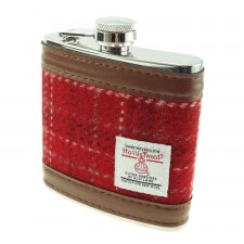 Harris Tweed Hip Flask 6oz In Red Check