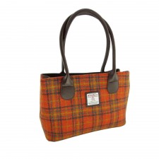 Harris Tweed 'Cassley' Tartan Classic Handbag In Deep Orange Check