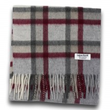 Lona Scott 100% Cashmere Scarf in Red and Grey Check