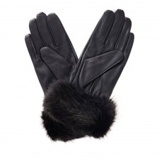 Barbour Ladies Fur Trimmed Leather Gloves in Black UK S