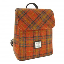 Harris Tweed 'Tummel' Mini Backpack Bag in Deep Orange Check Tartan