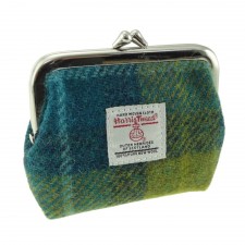 Harris Tweed 'Eigg' Small Clasp Purse in Sea Blue And Green Check