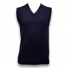 Heritage 100% Cashmere Mens Sleeveless V-Neck in Oxford Blue UK S