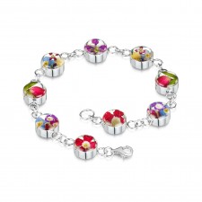 Shrieking Violet Mixed Flower Round Link Bracelet