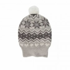 Berrydale Ladies Grey Fairisle Beanie Hat with Pom Pom