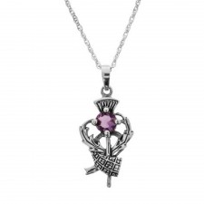 Hamilton & Young Scottish Thistle & Tartan Silver Pendant With Amethyst Stone