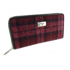 Harris Tweed 'Staffa' Long Zip Wool Purse In Raspberry Check