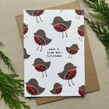 Hiya Pal Robin Tartan Pattern Card Single