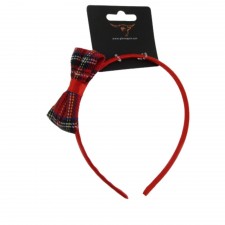 Girls Alice Band with a Bow in Red Tartan