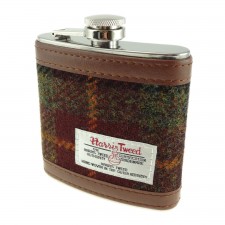 Harris Tweed Hip Flask 6oz In Rust Check
