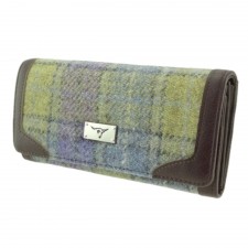 Harris Tweed 'Bute' Purse In Muted Lilac & Green Check
