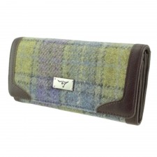 Harris Tweed 'Bute' Purse In Muted Lilac & Green Check