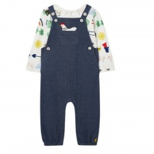 Joules Wilbur Denim Dungaree Set in Veg White