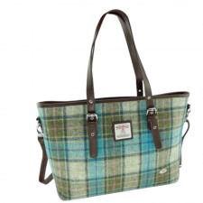 Harris Tweed 'Spey' Large Tote Bag in Turquoise Tartan