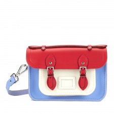 Cambridge Satchel 8 inch Mini Satchel Bag in Red Berry, Snowdrop White & Bluebell Blue