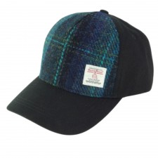 Glen Appin Baseball Cap With Harris Tweed in Turquoise Check