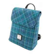 Harris Tweed 'Tummel' Mini Backpack Bag in Sea Blue Check