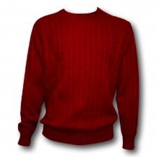Lona Scott 100% Cashmere Mens Cable Crew Jumper in Wine