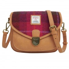 Islander Mini Saddle Bag with Harris Tweed in Fuchsia Tartan