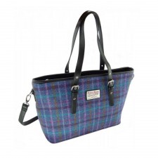 Harris Tweed 'Spey' Large Tote Bag in Purple Multi Check