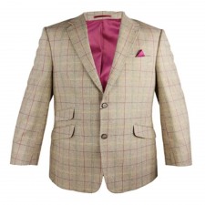 Carabou Mens Wool Blend Tweed Checked Blazer Sports Jacket In Beige