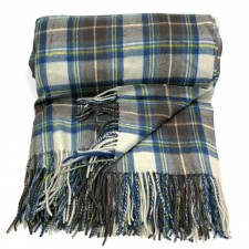 Lona Scott 100% Cashmere Muted Blue Stewart Tartan Blanket