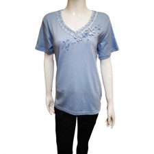Fay Louise V-Neck Blue Flower T-shirt