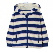 Joules Girl's Lanie Zip Through Fleece in Blue Creme Pink Stripe