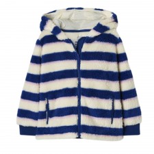Joules Girl's Lanie Zip Through Fleece in Blue Creme Pink Stripe