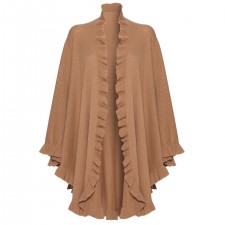 Lona Scott Cashmere Camel Ruffle Edged Cape Wrap
