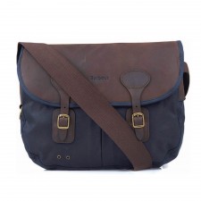 Barbour Wax Leather Tarras Bag in Navy