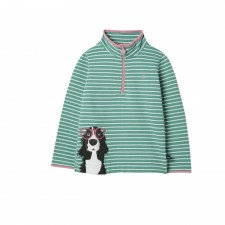 Joules Girls Half Zip Sweatshirt in Green Dog