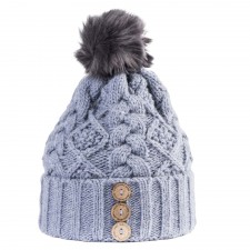 Aran Diamond Cable Button Hat in Slate