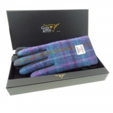 Harris Tweed Ladies Purple Check Leather Gloves