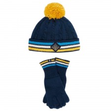 Joules Boys Hartlow Knitted Hat And Glove Set In French Navy 3-7 Years