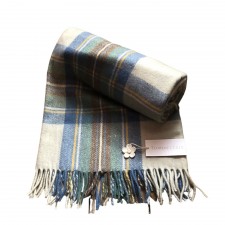 Muted Blue Stewart Tartan Wool Blanket