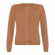 Lona Scott Ladies Crew Neck Cashmere Cardigan in Camel