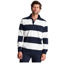 Joules Mens Onside Rugby Shirt in Navy Cream Stripe