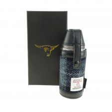 Harris Tweed 8oz Hunting Flask in Grey & Black Tartan