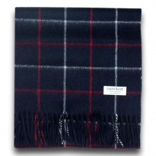 Lona Scott 100% Cashmere Scarf in Navy and Red Check